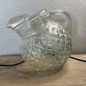 Vintage‎ Clear Pressed Glass Tilted Pitcher Diamond Quilt Pineapple Style Jug